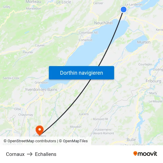 Cornaux to Echallens map