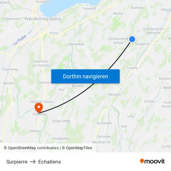 Surpierre to Echallens map