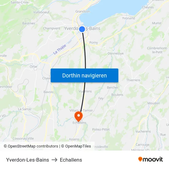 Yverdon-Les-Bains to Echallens map