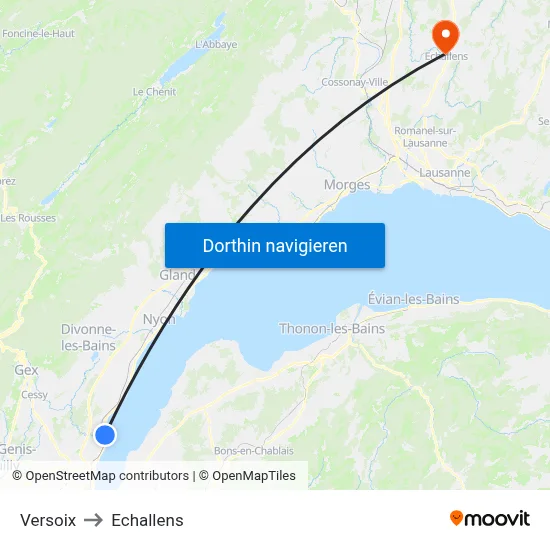 Versoix to Echallens map