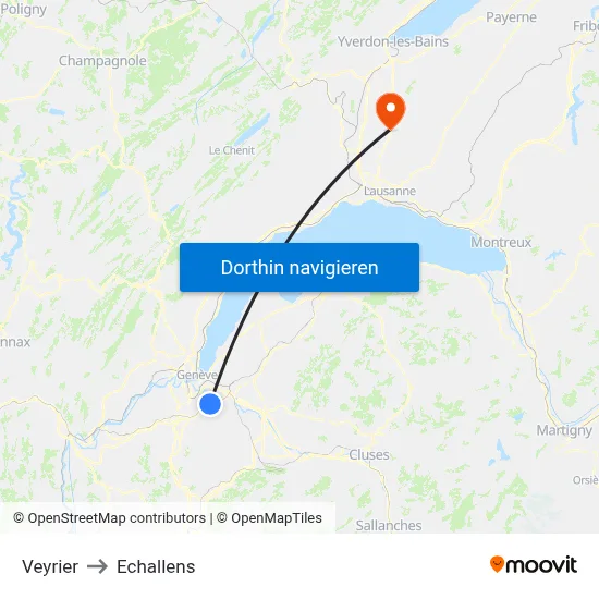 Veyrier to Echallens map