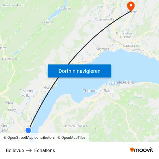 Bellevue to Echallens map