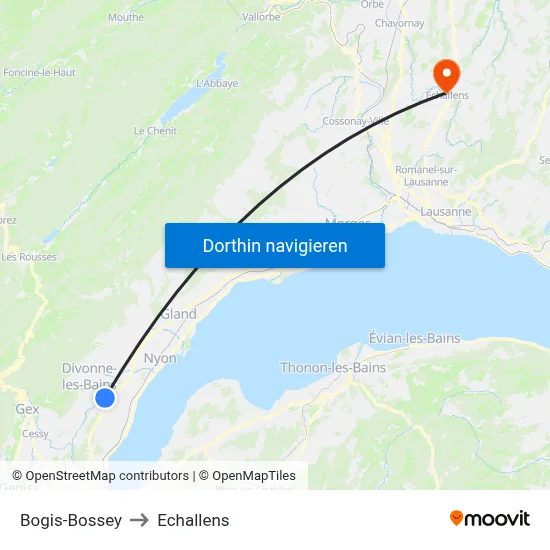 Bogis-Bossey to Echallens map