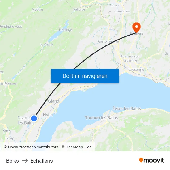 Borex to Echallens map