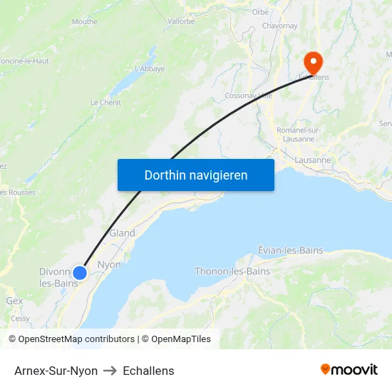 Arnex-Sur-Nyon to Echallens map