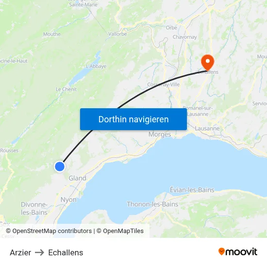 Arzier to Echallens map