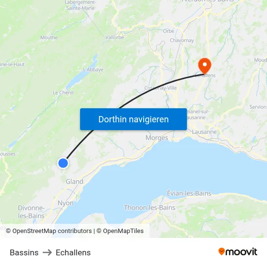 Bassins to Echallens map
