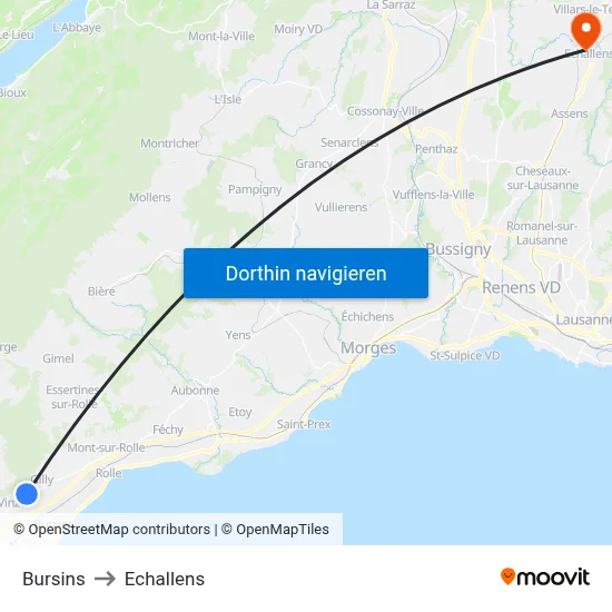 Bursins to Echallens map
