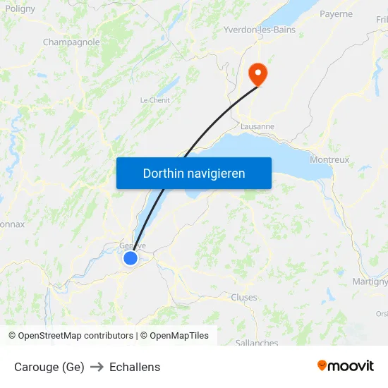 Carouge (Ge) to Echallens map