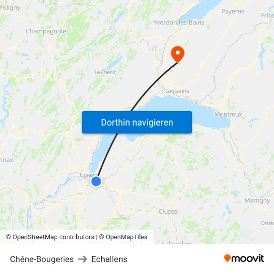 Chêne-Bougeries to Echallens map