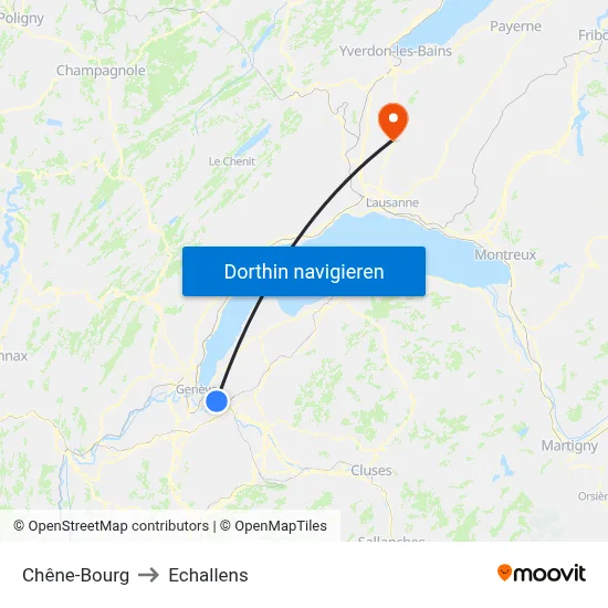 Chêne-Bourg to Echallens map