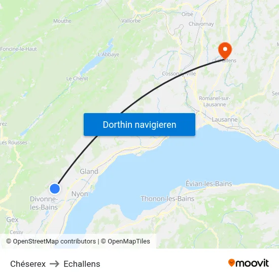 Chéserex to Echallens map