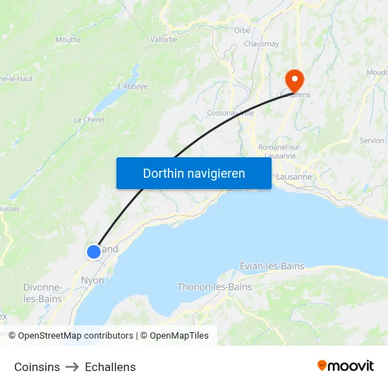 Coinsins to Echallens map