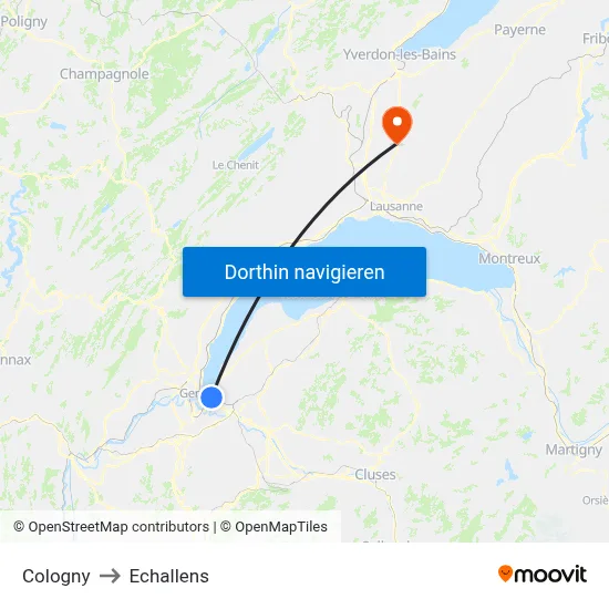 Cologny to Echallens map