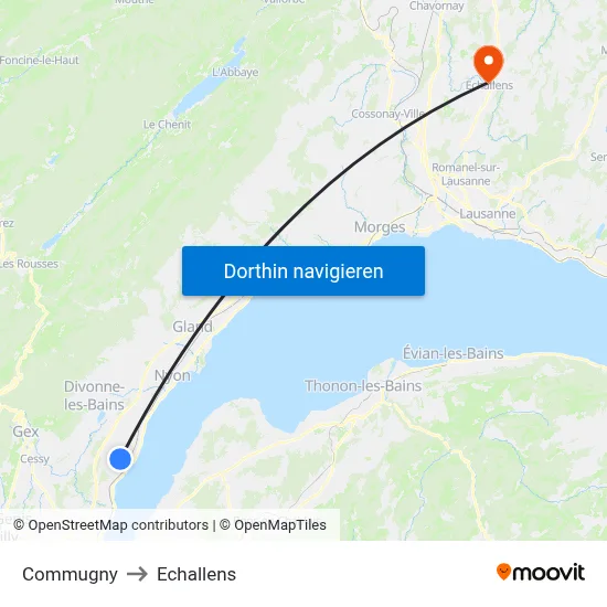 Commugny to Echallens map