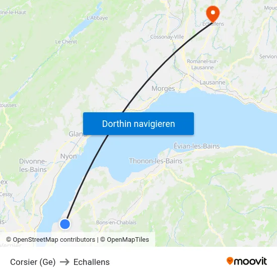 Corsier (Ge) to Echallens map