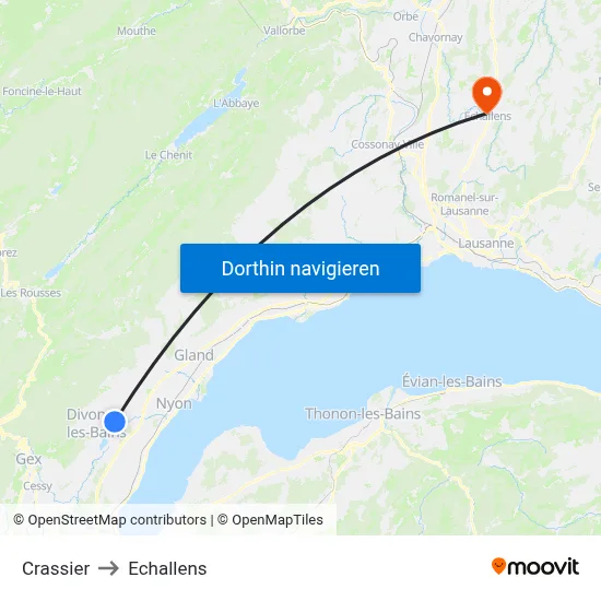 Crassier to Echallens map