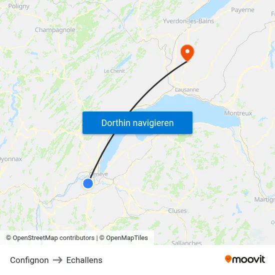 Confignon to Echallens map