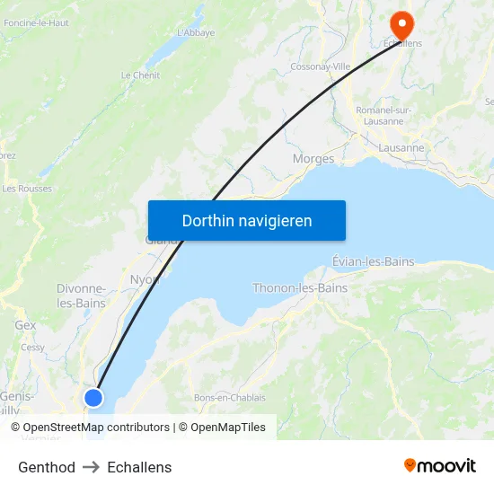Genthod to Echallens map