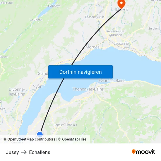 Jussy to Echallens map