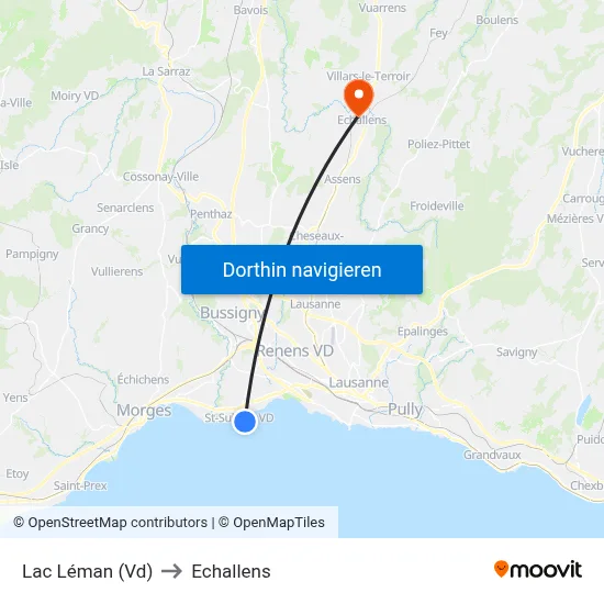 Lac Léman (Vd) to Echallens map