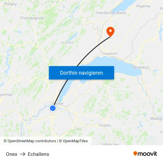 Onex to Echallens map