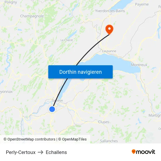 Perly-Certoux to Echallens map