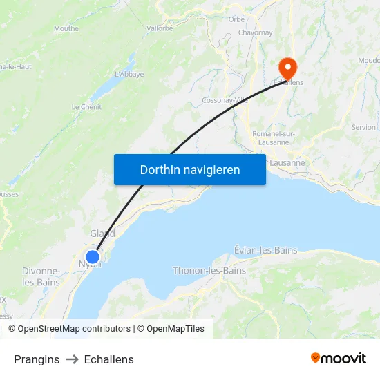 Prangins to Echallens map