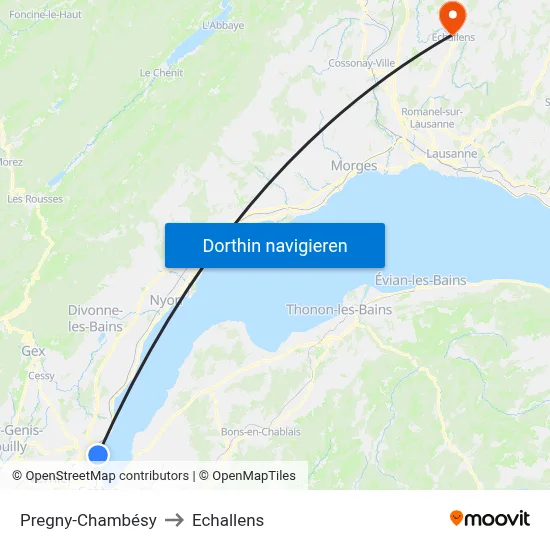 Pregny-Chambésy to Echallens map