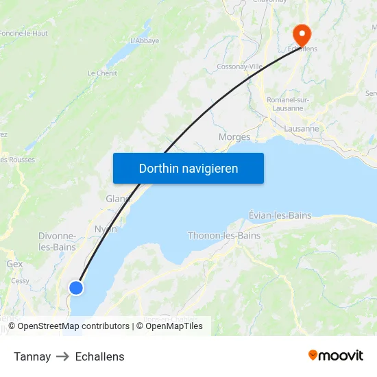 Tannay to Echallens map