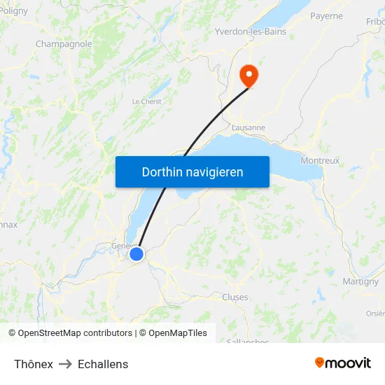 Thônex to Echallens map