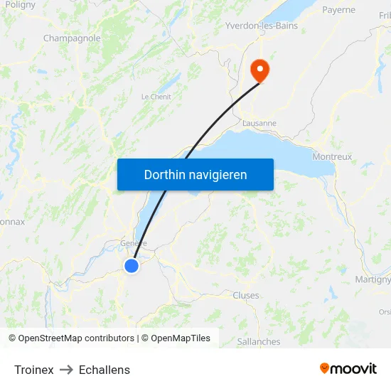 Troinex to Echallens map
