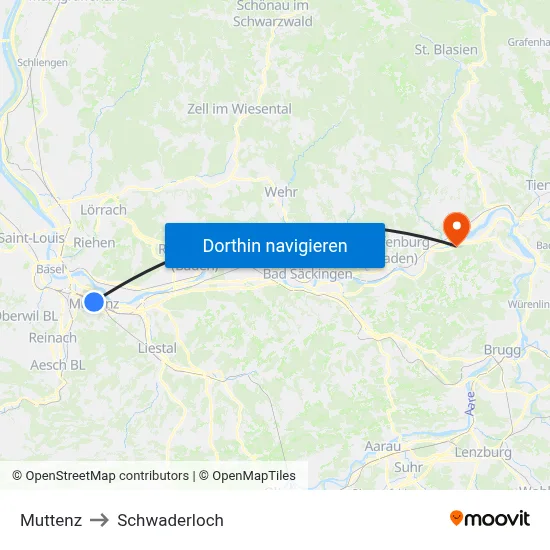 Muttenz to Schwaderloch map
