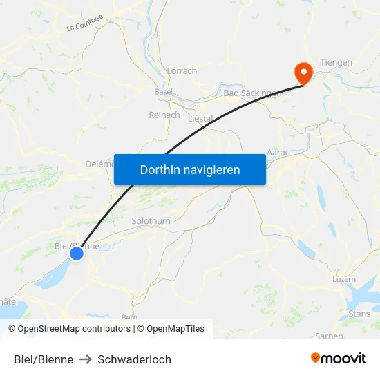 Biel/Bienne to Schwaderloch map
