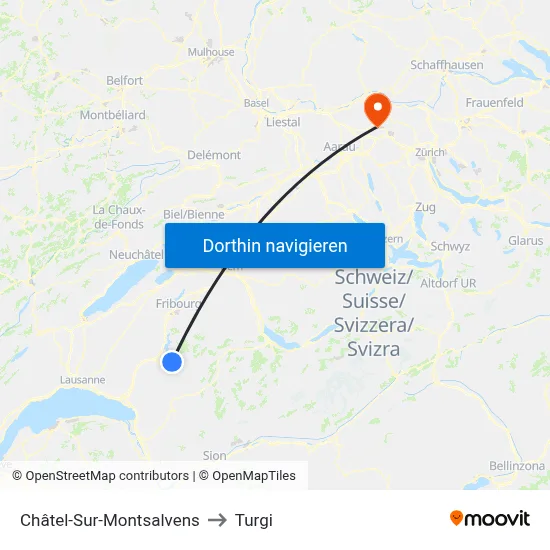Châtel-Sur-Montsalvens to Turgi map