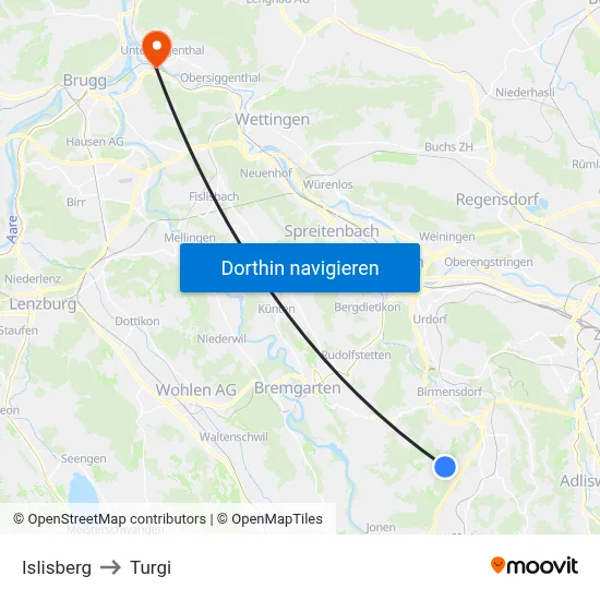 Islisberg to Turgi map