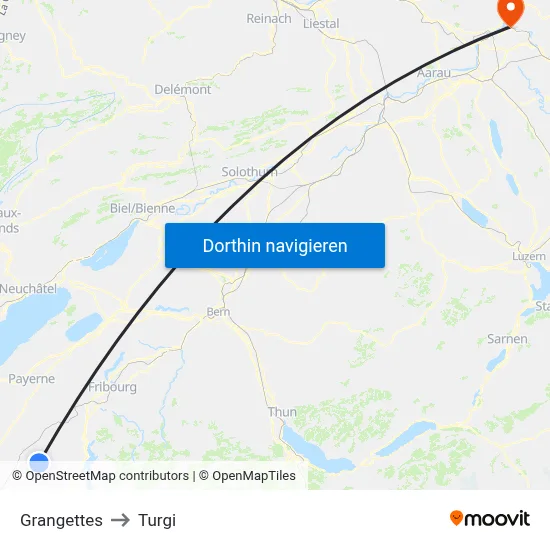 Grangettes to Turgi map