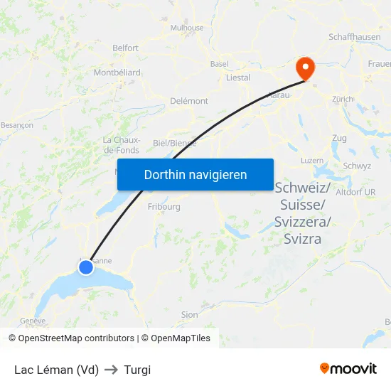 Lac Léman (Vd) to Turgi map