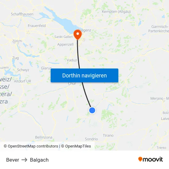 Bever to Balgach map