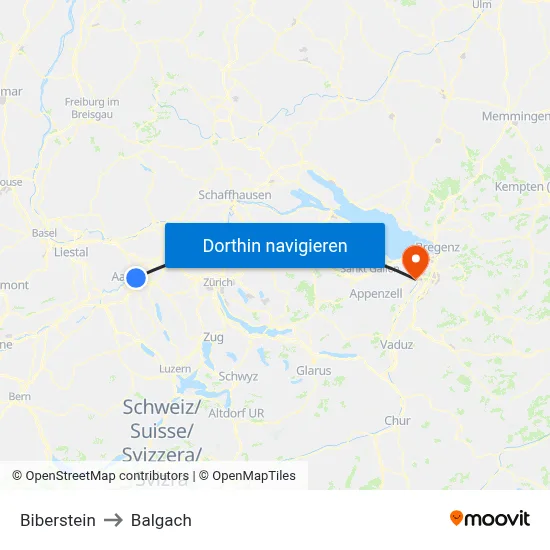 Biberstein to Balgach map