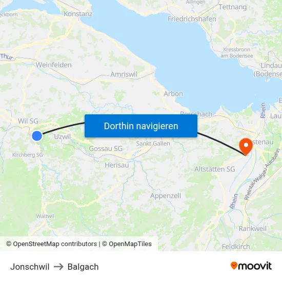 Jonschwil to Balgach map