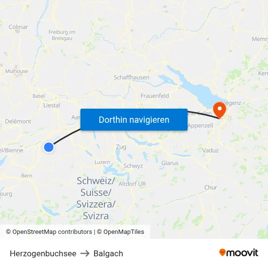Herzogenbuchsee to Balgach map