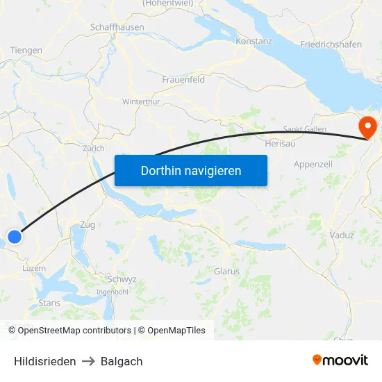 Hildisrieden to Balgach map