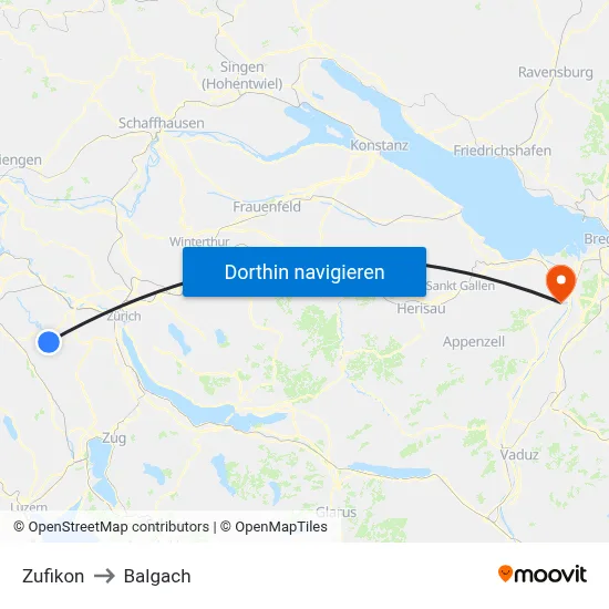 Zufikon to Balgach map