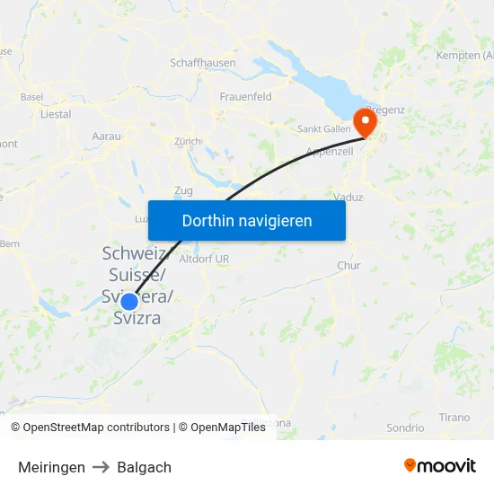 Meiringen to Balgach map