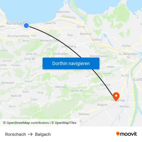 Rorschach to Balgach map