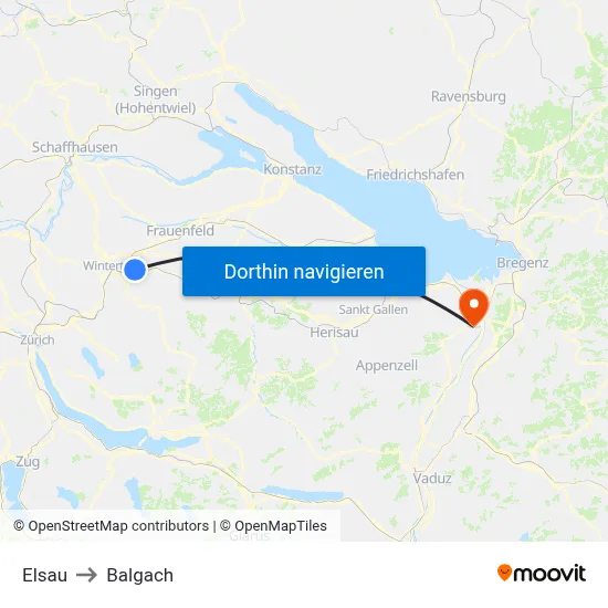 Elsau to Balgach map