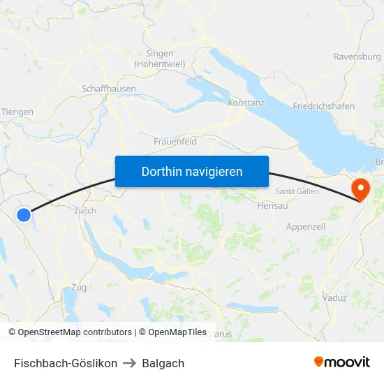 Fischbach-Göslikon to Balgach map
