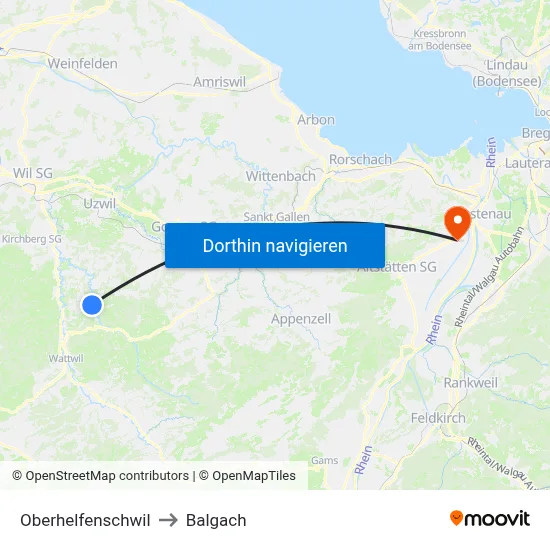 Oberhelfenschwil to Balgach map
