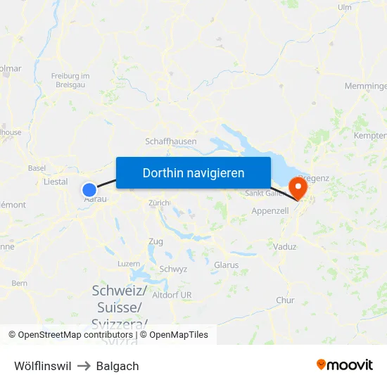 Wölflinswil to Balgach map